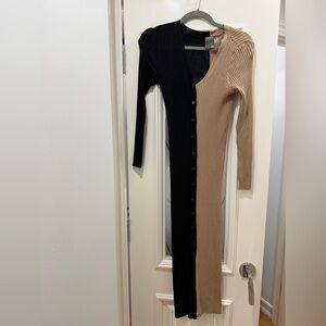 Taylor Black and Tan Long Sleeve Dress